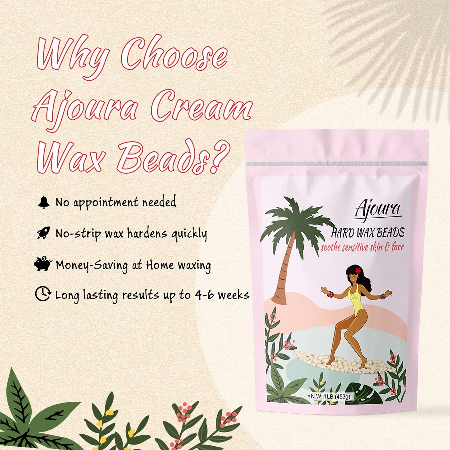 Ajoura 1 lb Hard Wax Beads for Hair Removal, Chamomile Wax Beans, Blue