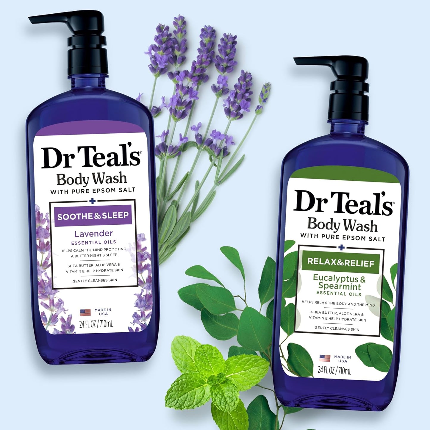Dr Teal's Body Wash with Pure Epsom Salt, Relax & Relief with Eucalyptus & Spearmint, 24 fl oz (Pack of 2)