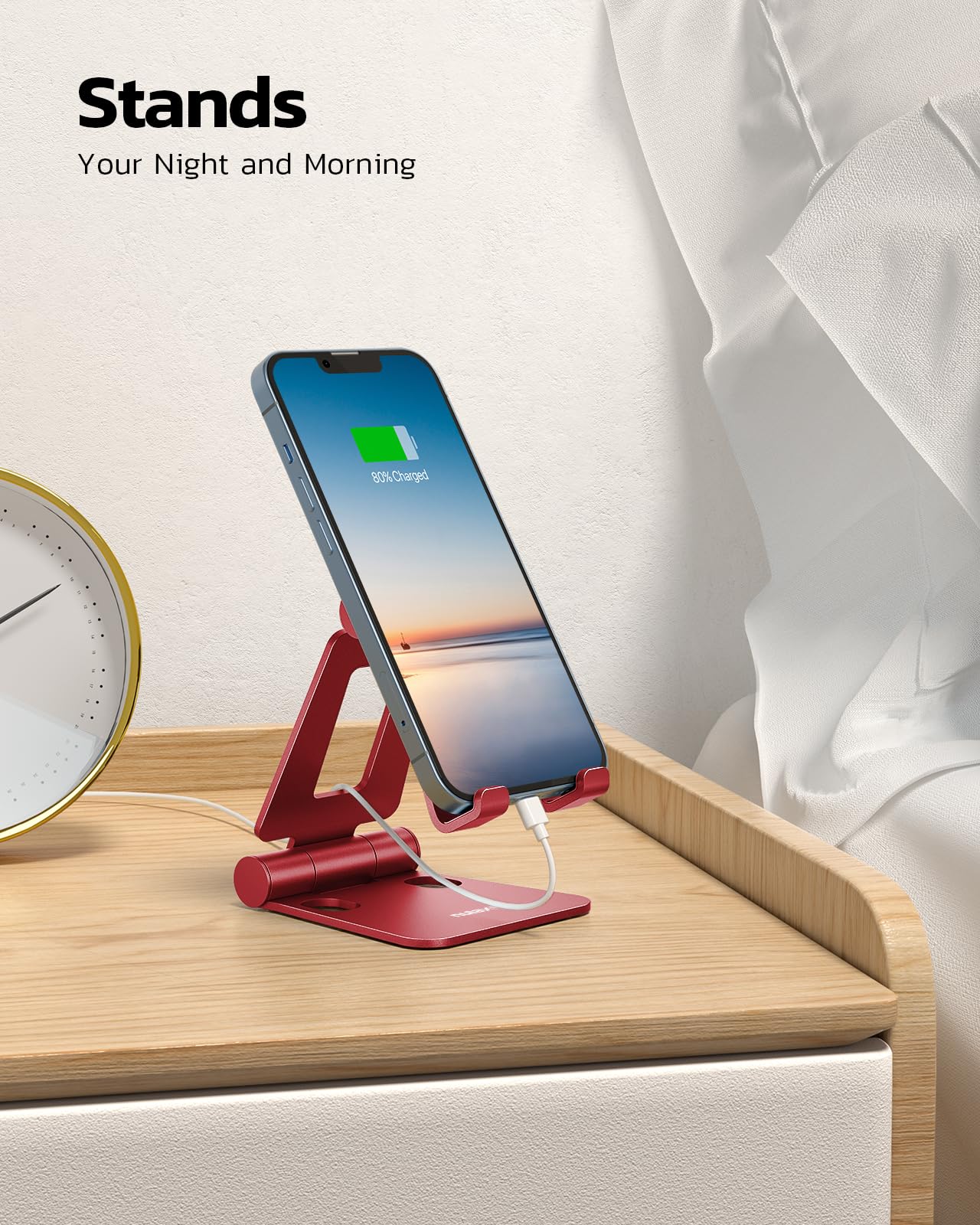 Nulaxy Full Aluminum Dual Folding Cell Phone Stand for Desk, Black