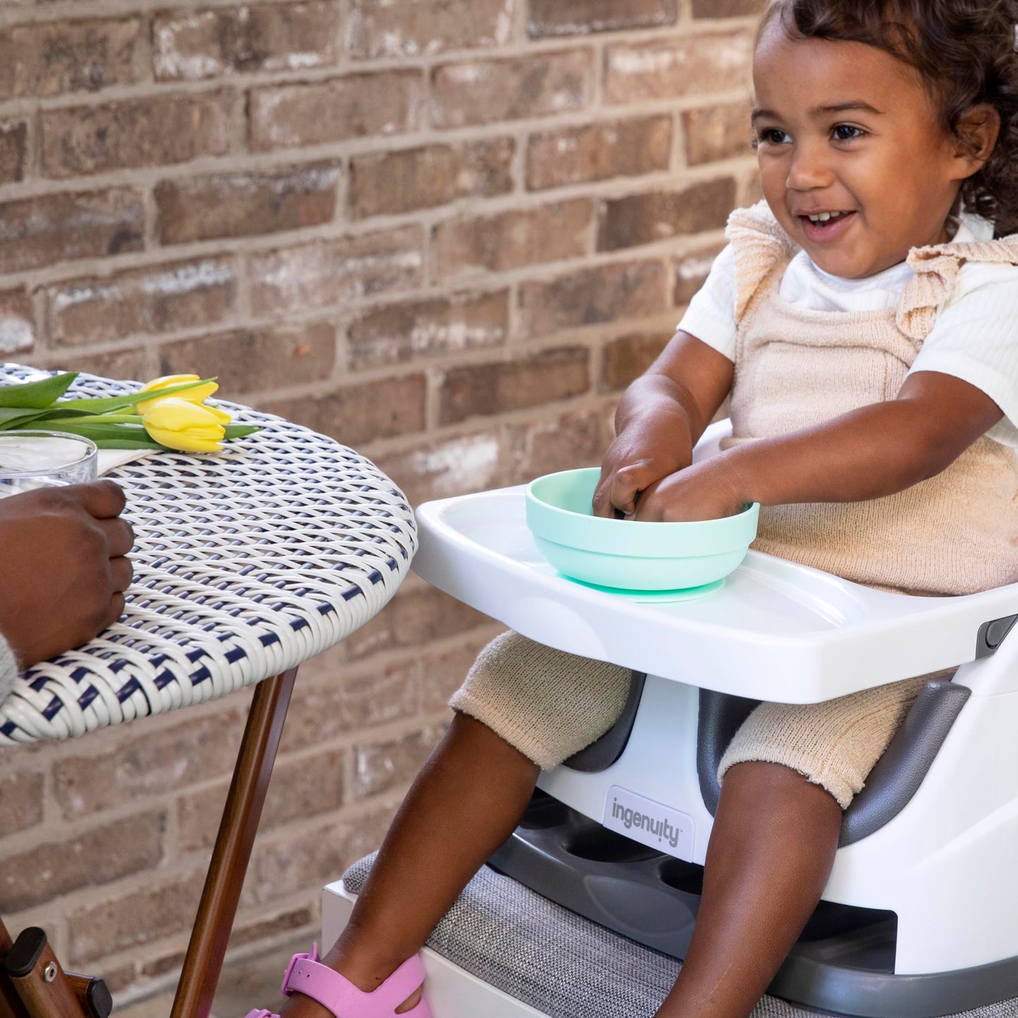 Ingenuity Baby Base 2-in-1 Booster Feeding and Floor Seat with Self-Storing Tray - Cashmere