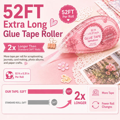 MARCADORUS Glue Tape for Scrapbooking, Double Sided Tape Roller 106Ft Total