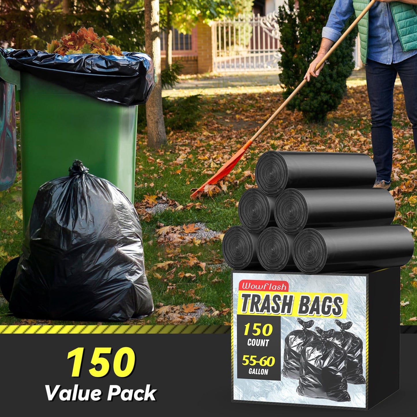 Wowflash 100 Count 55-60 Gallon Trash Bags
