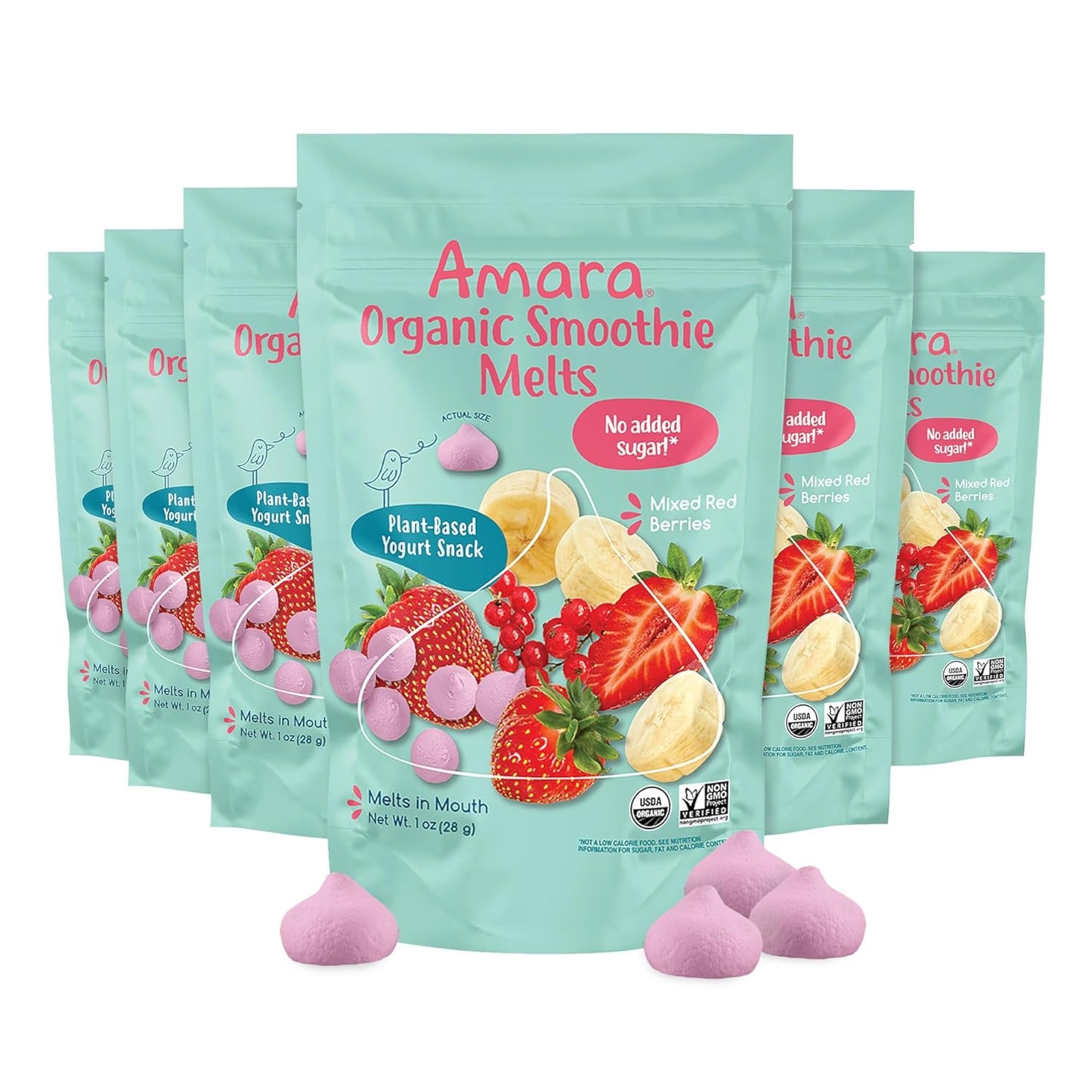 Amara Smoothie Melts - Mango Carrot - Organic Baby Snacks w/ Fruits & Veggies - Plant Based Yogurt Melts - Healthy Toddler Snack - Activity Book Included - Enjoy From 10+ Mos - 6 Resealable Bags