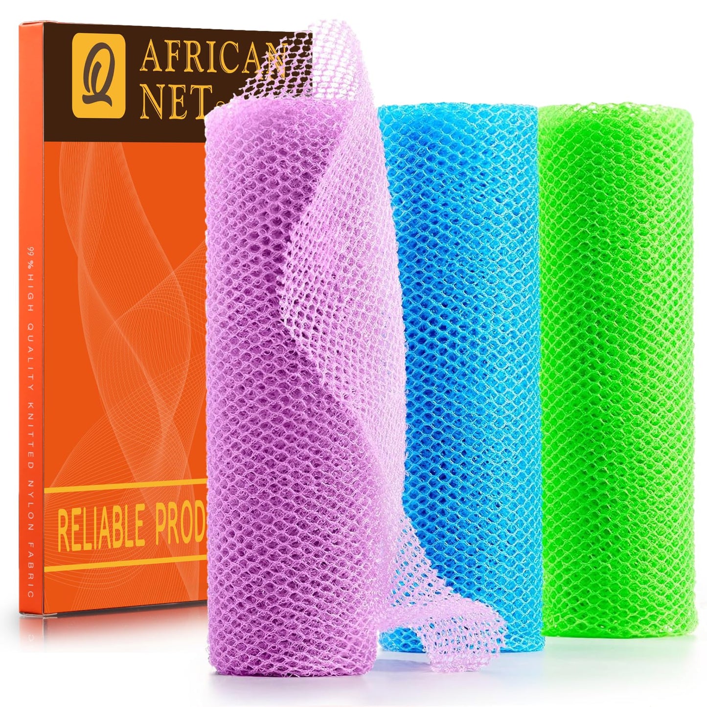 UJFQBH African Net Sponge Authenti, Exfoliating Body Scrubber for Back and Hard to Reach Areas, Gentle Daily Exfoliation for Deep Cleansing, Quick Drying Shower Essential, Aqua Grey 3 Pack
