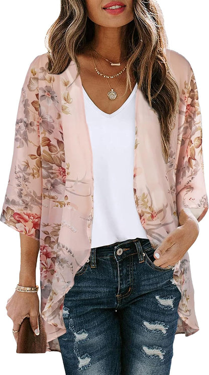 CHICGAL Womens Floral Kimono Cardigan Beach Cover Up Casual Summer Tops