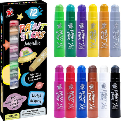 TBC The Best Crafts Paint Sticks for Kids Ages 2-8, 12 Classic Colors