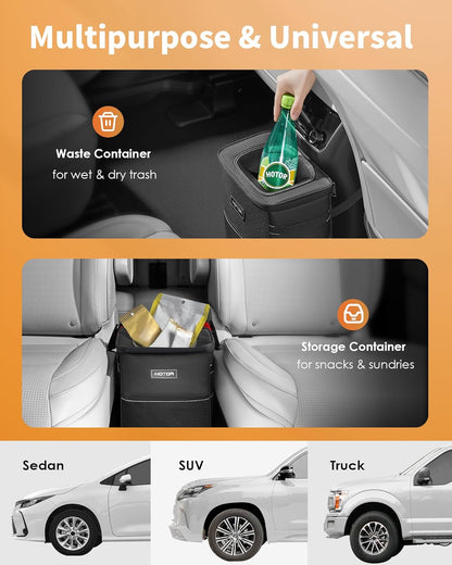 HOTOR Car Trash Can, Leakproof Car Organizer, 2-Gallon, Black