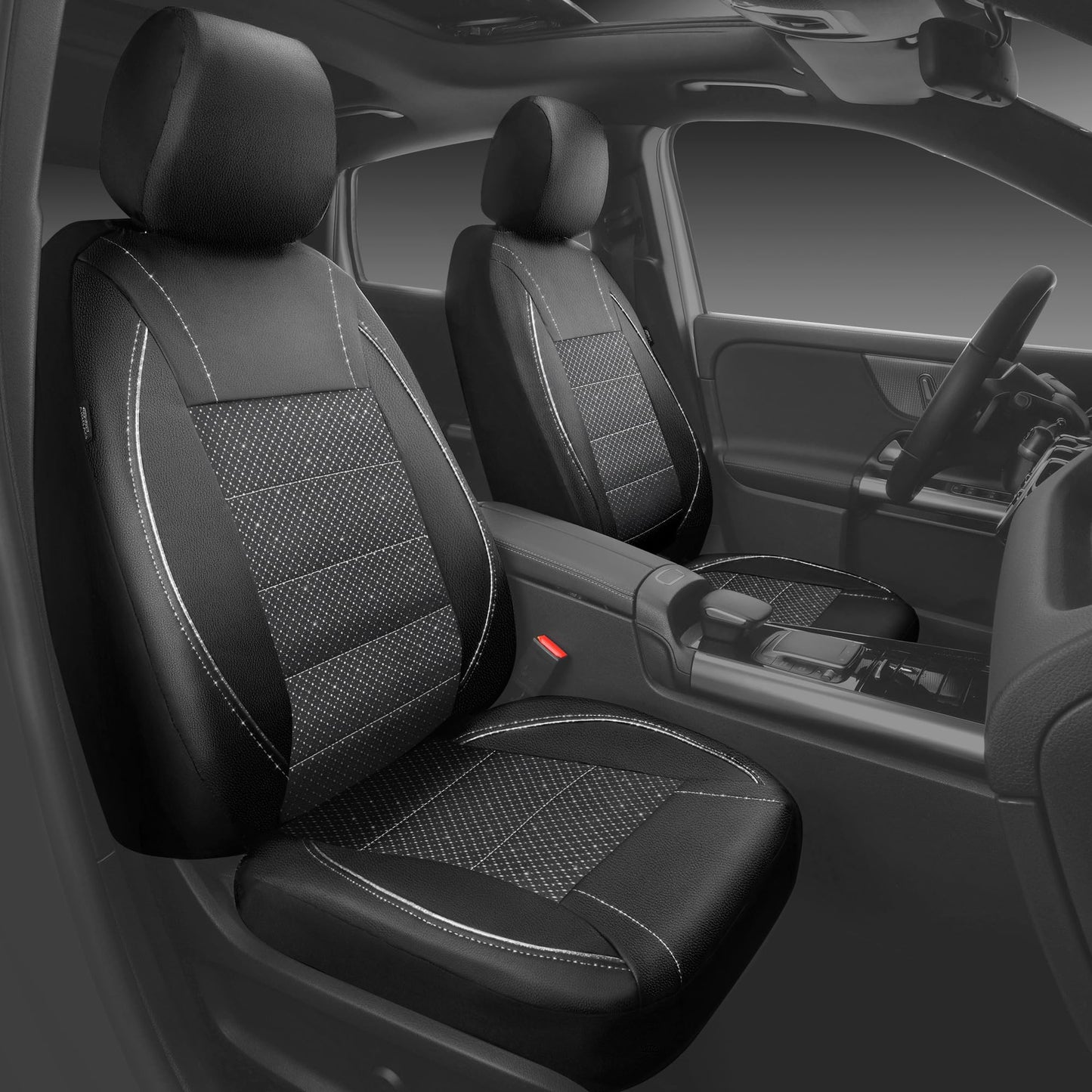 CAR PASS Universal FIT Piping Leather Car Seat Cover, for suvs,Van,Trucks,Airbag Compatible,Inside Zipper Design and Reserved Opening Holes (Full Set, Black and Red)