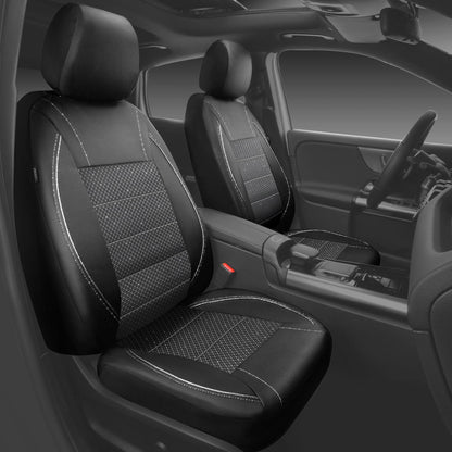 CAR PASS Universal FIT Piping Leather Car Seat Cover, for suvs,Van,Trucks,Airbag Compatible,Inside Zipper Design and Reserved Opening Holes (Full Set, Black and Red)
