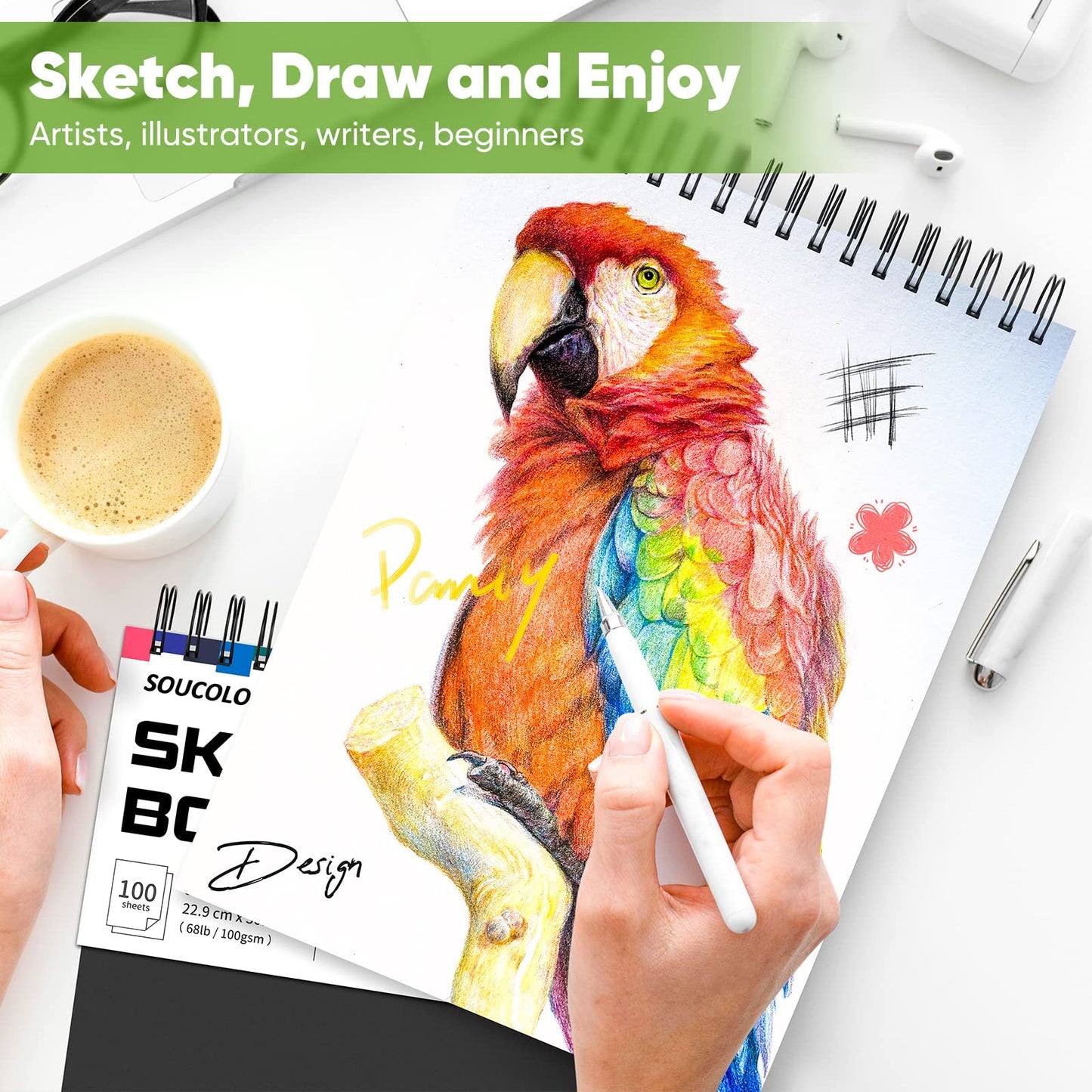 Soucolor Sketch Book 9" x 12", 100 Sheets Kids Art Sketchbook Drawing Pad