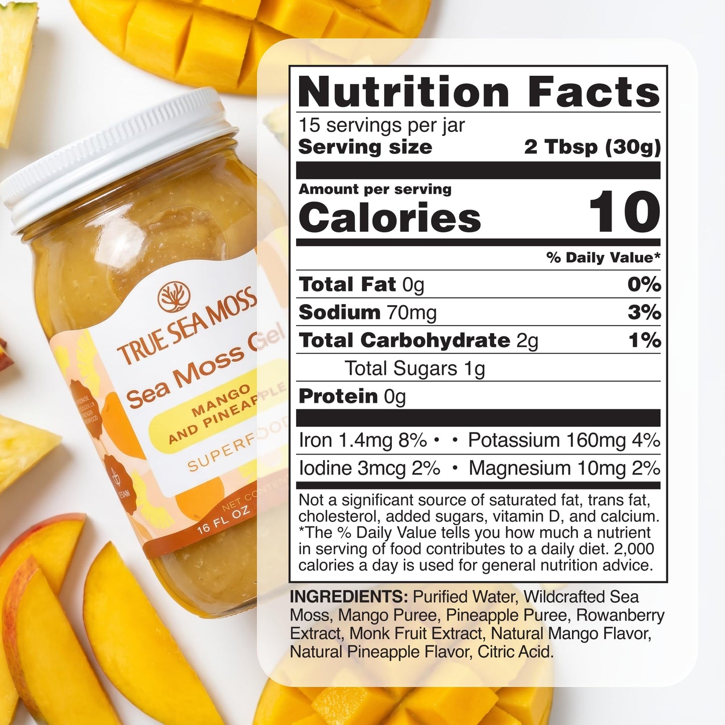 TrueSeaMoss Sea Moss Gel – Made in USA – Wildcrafted Seamoss, Fruits & Jarred Vegetables – Mango, Pack of 3 (Labels may Vary)