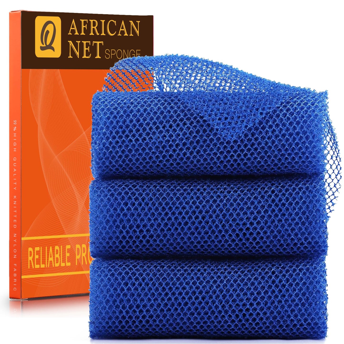 UJFQBH African Net Sponge Authenti, Exfoliating Body Scrubber for Back and Hard to Reach Areas, Gentle Daily Exfoliation for Deep Cleansing, Quick Drying Shower Essential, Aqua Grey 3 Pack