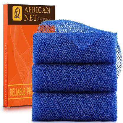 UJFQBH African Net Sponge Authenti, Exfoliating Body Scrubber for Back and Hard to Reach Areas, Gentle Daily Exfoliation for Deep Cleansing, Quick Drying Shower Essential, Aqua Grey 3 Pack