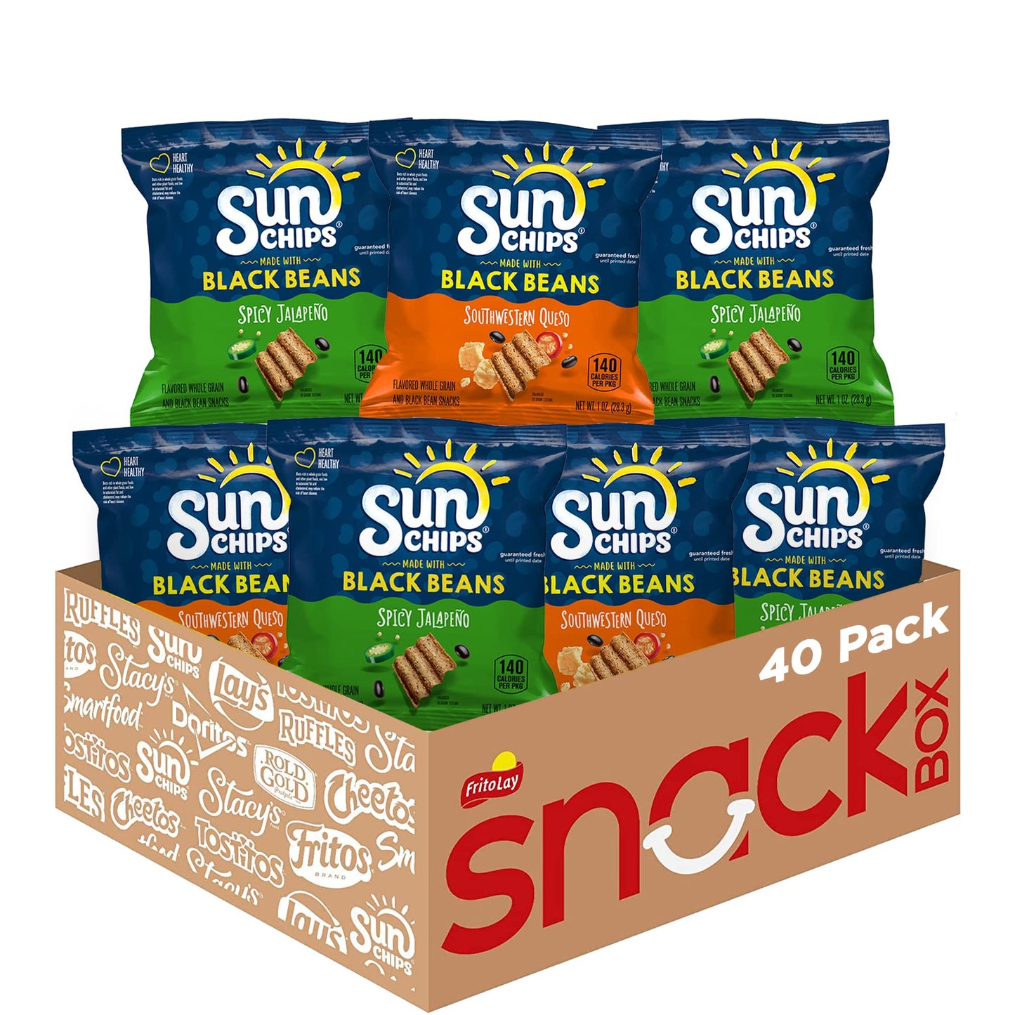 SunChips 100% Whole Grain Chips, Variety Pack, 1 oz Bags, Pack of 40, No Artificial Flavors, Colors