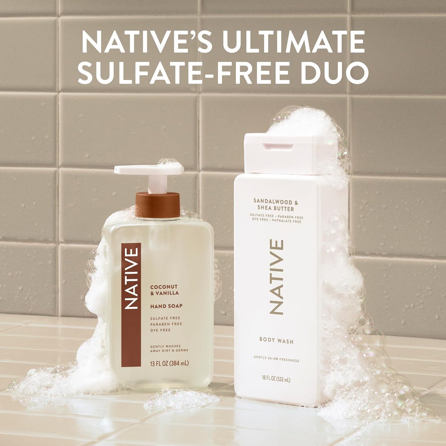 Native Clean Body Wash, Gentle & pH-balanced for Sensitive Skin, 24-Hr Freshness for Women & Men, Vegan & Cruelty-Free, Free of Sulfates, Parabens & Phthalates, Sandalwood & Shea Butter, 36 oz