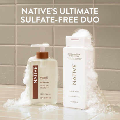 Native Clean Body Wash, Gentle & pH-balanced for Sensitive Skin, 24-Hr Freshness for Women & Men, Vegan & Cruelty-Free, Free of Sulfates, Parabens & Phthalates, Sandalwood & Shea Butter, 36 oz