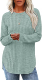 Saloogoe Long Sleeve Shirts for Women 2026 Fall Clothes Tunic Tops Loose Fit Dressy Crewneck Pullover Sweaters Curved Hem