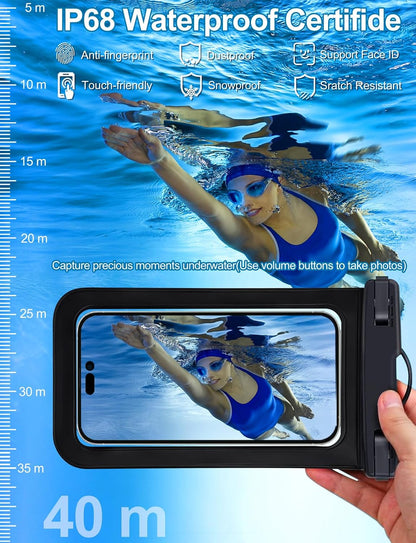 Waterproof Phone Pouch,2 Pack Black White Phone Waterproof Case,Cell Phone Dry Bag,Protection Level: IP68,Beach Cruise for Apple iPhone,Samsung,and More,Lanyard Included,(Fits Up to 8.3”),Black,White