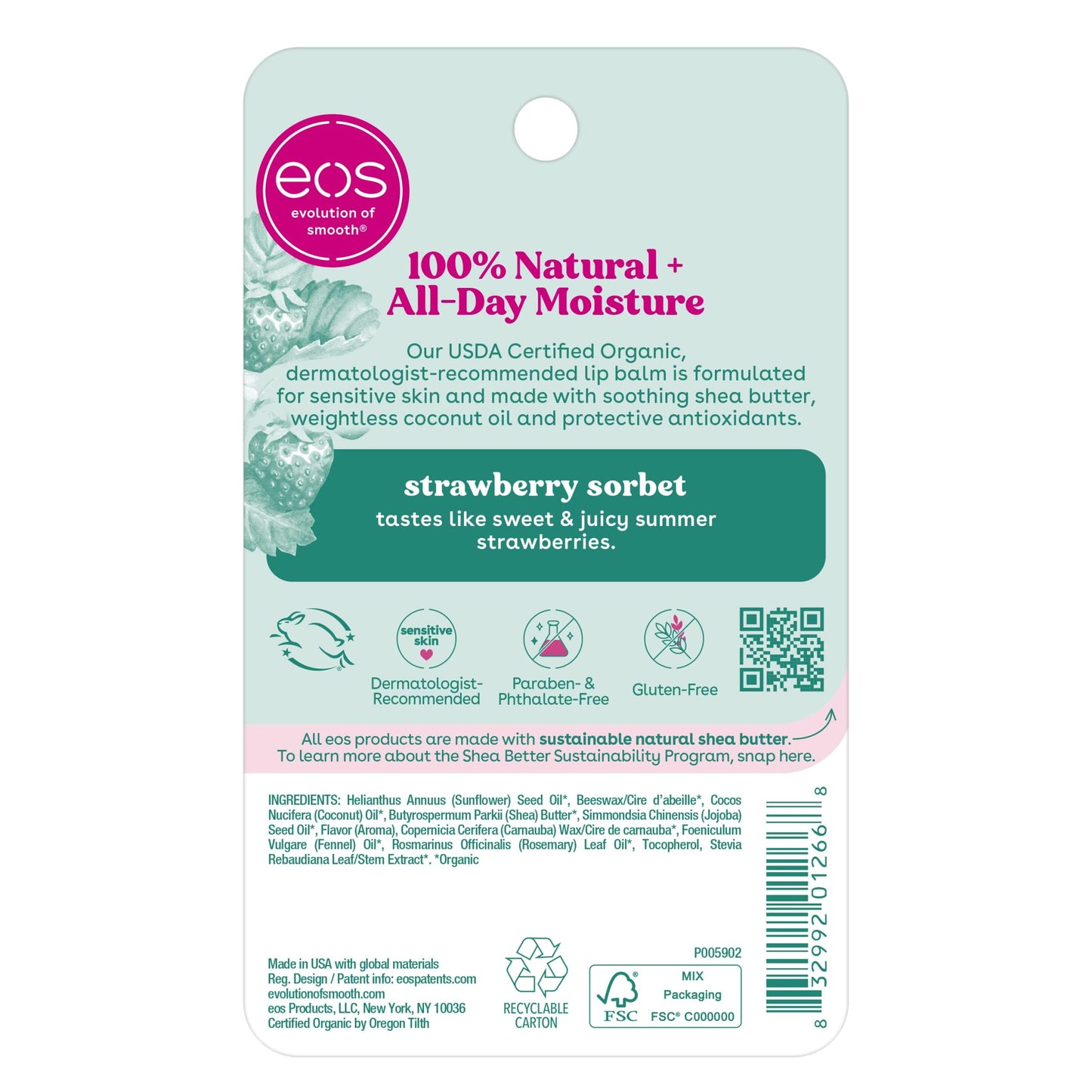 eos 100% Natural Lip Balm - Strawberry Sorbet and Pomegranate Raspberry, All-Day Moisture, Lip Care Products, 0.14 oz, 2-Pack