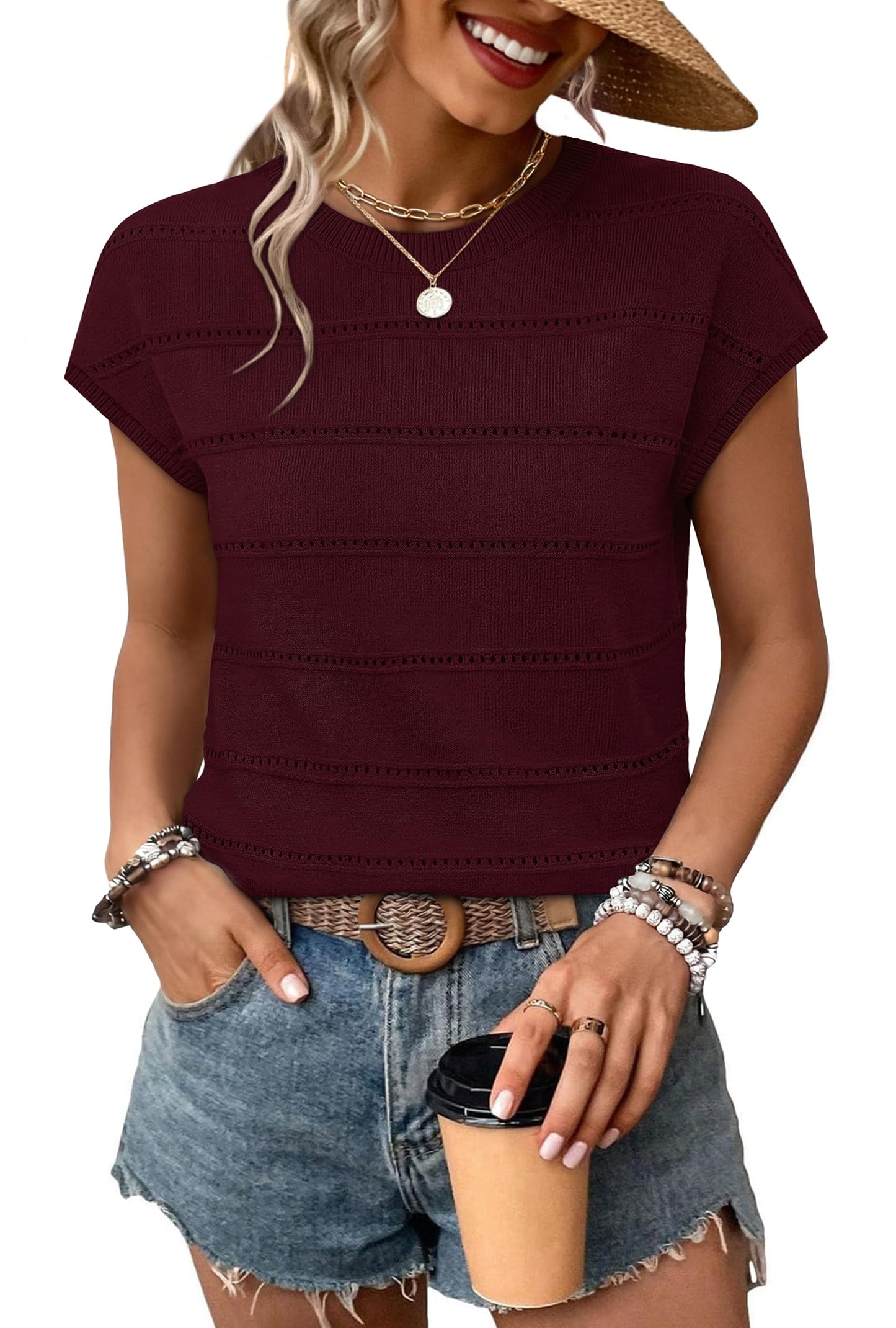 WIHOLL Womens Lightweight Sweater Spring Summer Fall Outfits Cap Sleeve Hollow Out Knit Fashion Clothing 2026
