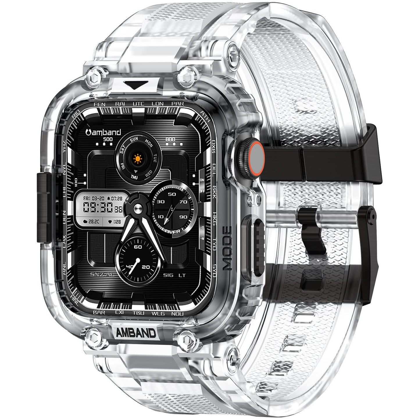 amBand Bands Compatible with Apple Watch 9/8/7/6/5/4 & SE 3/2/1 45mm/44mm Case for Men, M1 Sport Series Rugged Case Protective Cover for iWatch SE3/SE2/6/SE/5/4 44/45 mm Men Black