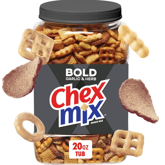 Chex Mix Bold Garlic & Herb Snack Mix, Resealable Tub, 20 oz