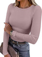 ANRABESS Women Long Sleeve Shirts Ribbed Fitted Tops