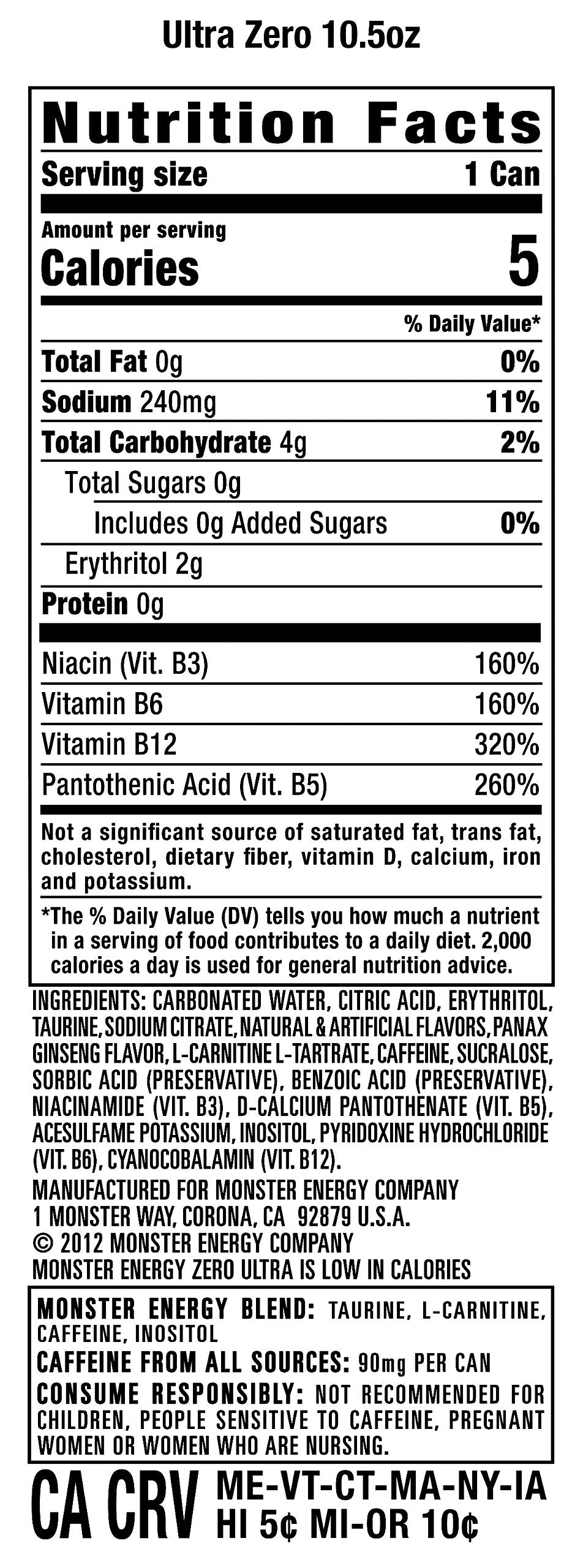 Monster Energy Zero Ultra, Sugar Free Energy Drink, 16 Ounce