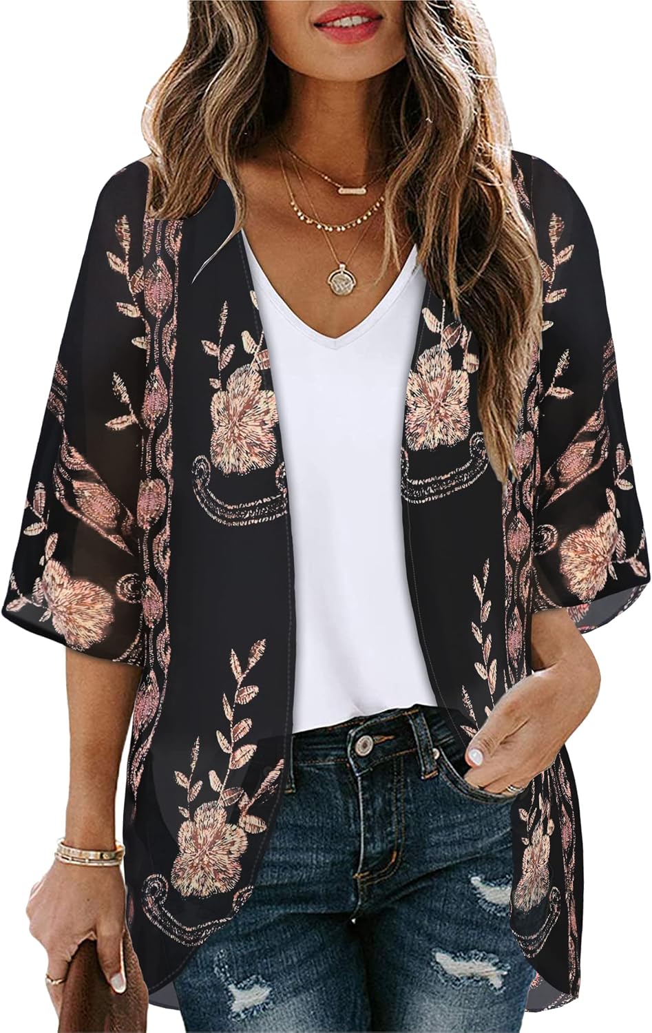 CHICGAL Womens Floral Kimono Cardigan Beach Cover Up Casual Summer Tops