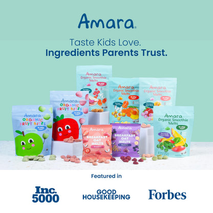 Amara Smoothie Melts - Mango Carrot - Organic Baby Snacks w/ Fruits & Veggies - Plant Based Yogurt Melts - Healthy Toddler Snack - Activity Book Included - Enjoy From 10+ Mos - 6 Resealable Bags