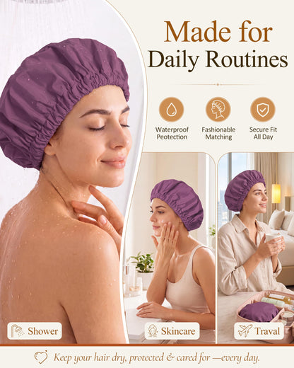 Edoneery Shower Caps for Women Reusable Waterproof, Shower Hair Cap