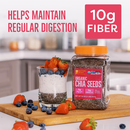 BBF Organic Chia Seeds 32 Oz, Omega-3 & Fiber, Pudding, Smoothies, Oatmeal