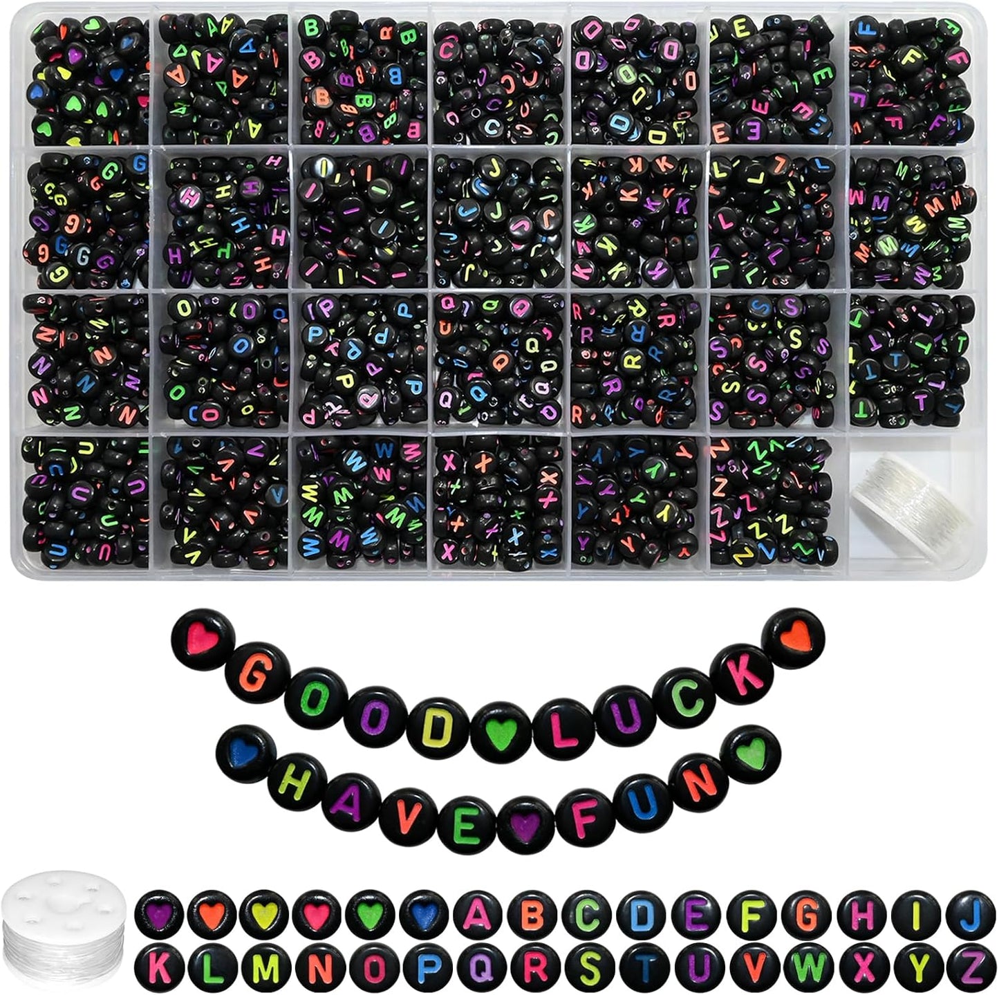 Looconi 810pcs Gold Letter Beads Square 6x6mm White Cube Acrylic Alphabet A-Z with Heart Pattern and Crystal Line for Jewelry Making