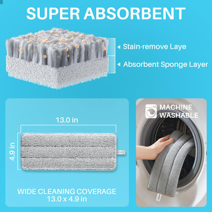 JOYMOOP Wall Mop and Bucket Set, Hands-Free Flat Floor Mop with 3 Washable Microfiber Pads, Wet and Dry Use, Ideal for Home and Commercial Floor Cleaning
