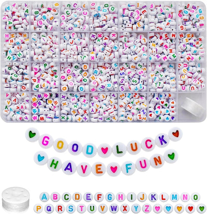Looconi 810pcs Gold Letter Beads Square 6x6mm White Cube Acrylic Alphabet A-Z with Heart Pattern and Crystal Line for Jewelry Making