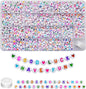 Looconi 810pcs Gold Letter Beads Square 6x6mm White Cube Acrylic Alphabet A-Z with Heart Pattern and Crystal Line for Jewelry Making