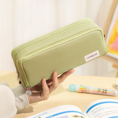 CICIMELON Large Capacity Pencil Case 3 Compartment Pouch Pen Bag for School Teen Girl Boy Men Women (Pink)