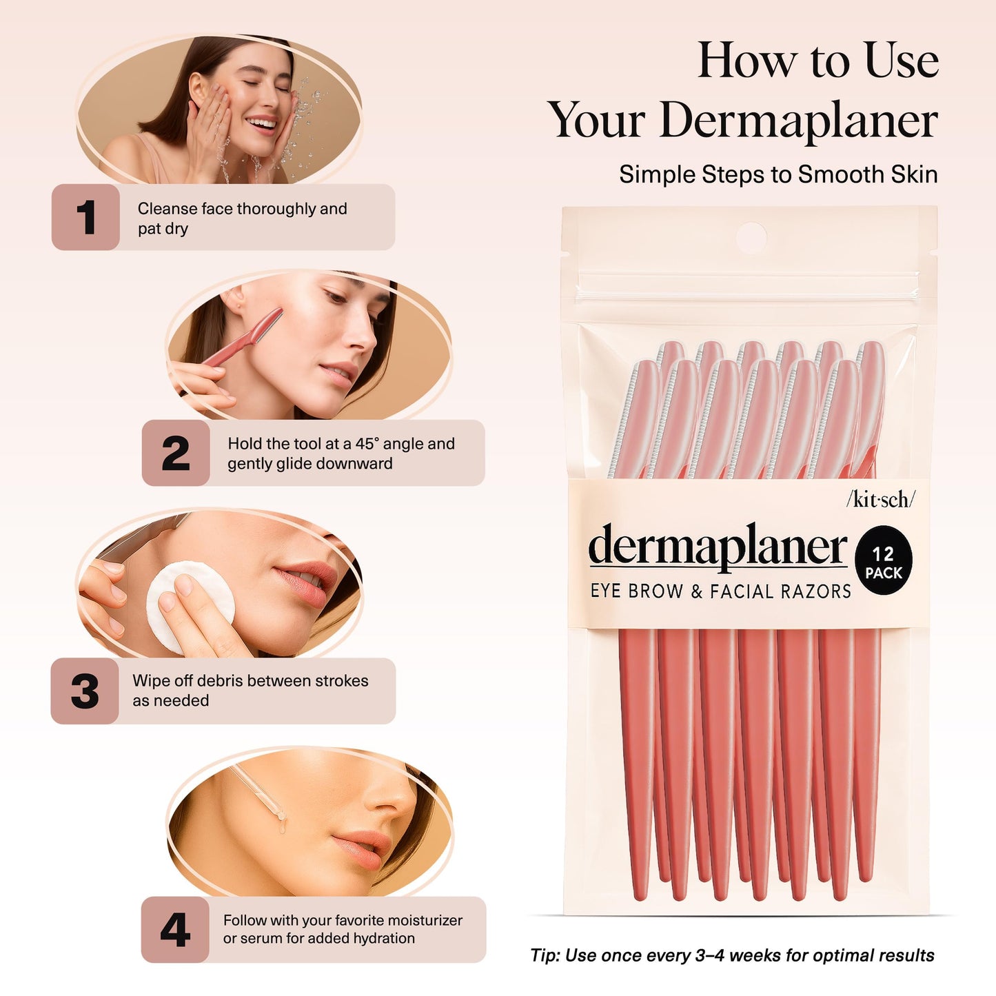Kitsch Dermaplane Razor for Women Face – Terracotta, 12 pcs