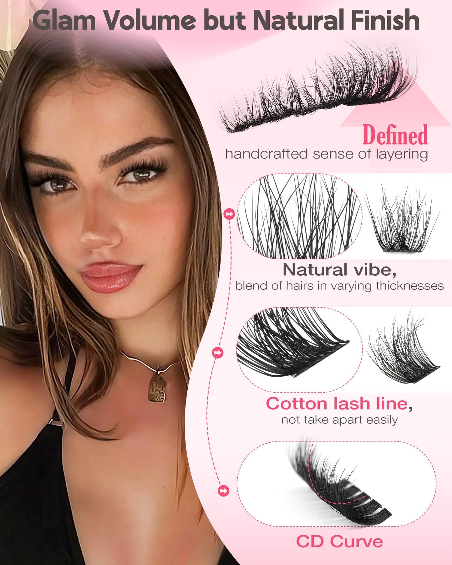 Goddvenus Brown Wispy Eye Lash Clusters Kit Natural Cluster Eyelash Extensions Kit False Eyelash Clusters Fluffy DIY Individual Lash Extensions Kit C Curl