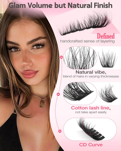Goddvenus Brown Wispy Eye Lash Clusters Kit Natural Cluster Eyelash Extensions Kit False Eyelash Clusters Fluffy DIY Individual Lash Extensions Kit C Curl