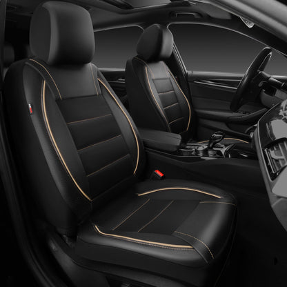 CAR PASS Universal FIT Piping Leather Car Seat Cover, for suvs,Van,Trucks,Airbag Compatible,Inside Zipper Design and Reserved Opening Holes (Full Set, Black and Red)