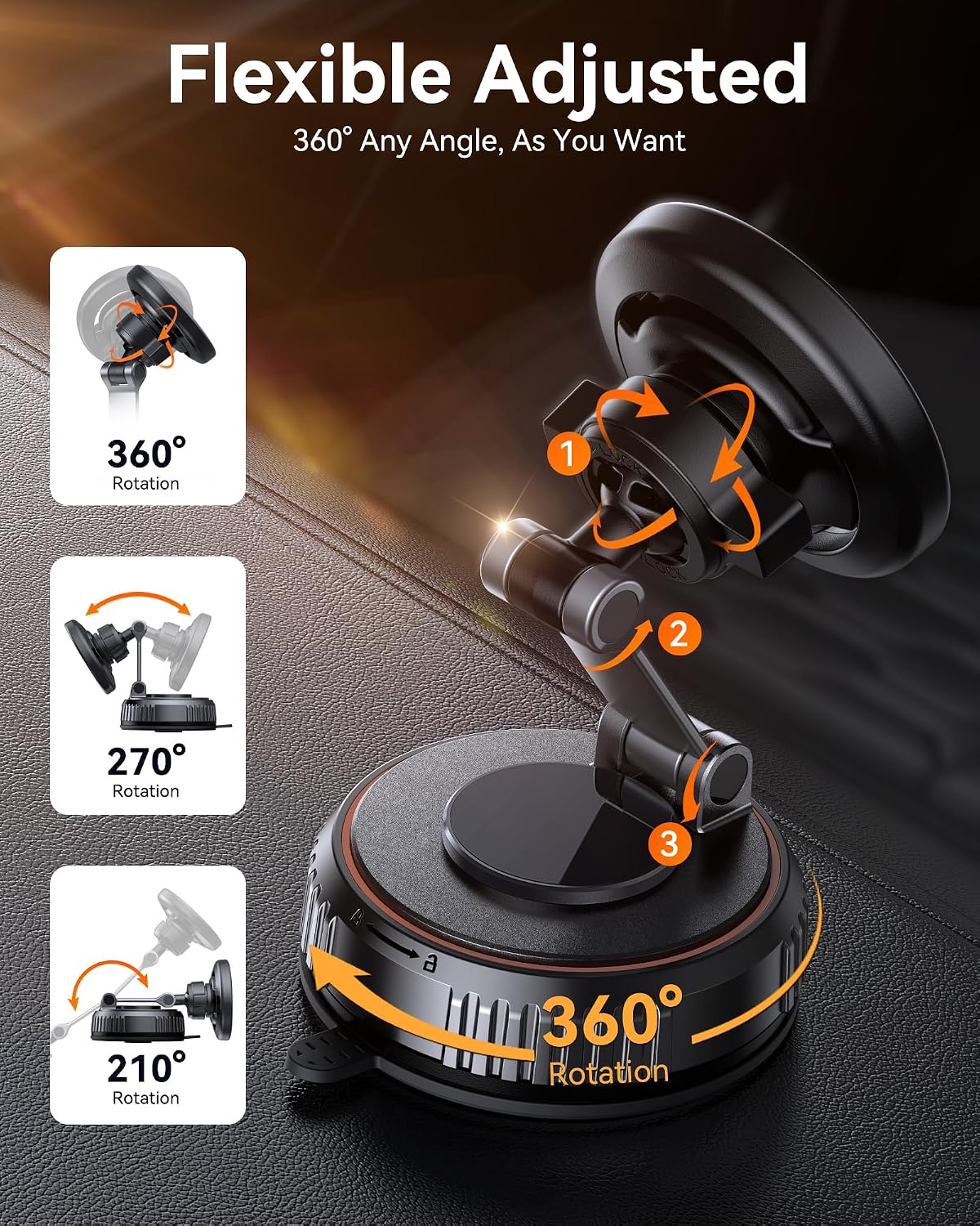 Miracase for MagSafe Car Mount[3800gf Strong Magnet & 90+LBS Suction Base]Magnetic Phone Holders for Your Car, 360° Adjustable Dashboard &Windshield Mount with Adhesive Suction Cup for All Smartphones