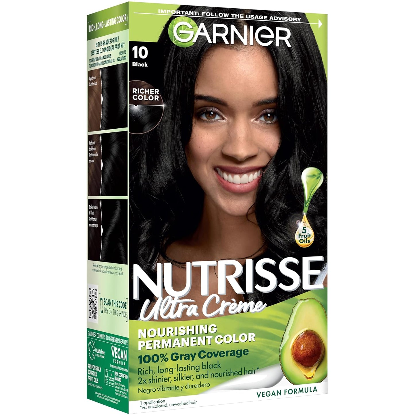 Garnier Nutrisse Ultra Crème Hair Color, Permanent Hair Dye with 100% Gray Coverage, Vegan & Cruelty-Free, 33 Darkest Golden Brown (Caramel Fudge), 1 Count