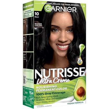 Garnier Nutrisse Ultra Crème Hair Color, Permanent Hair Dye with 100% Gray Coverage, Vegan & Cruelty-Free, 33 Darkest Golden Brown (Caramel Fudge), 1 Count