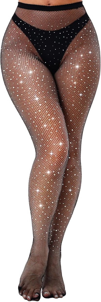 VEBZIN Sparkly Fishnets Stockings High Waist Tights for Women