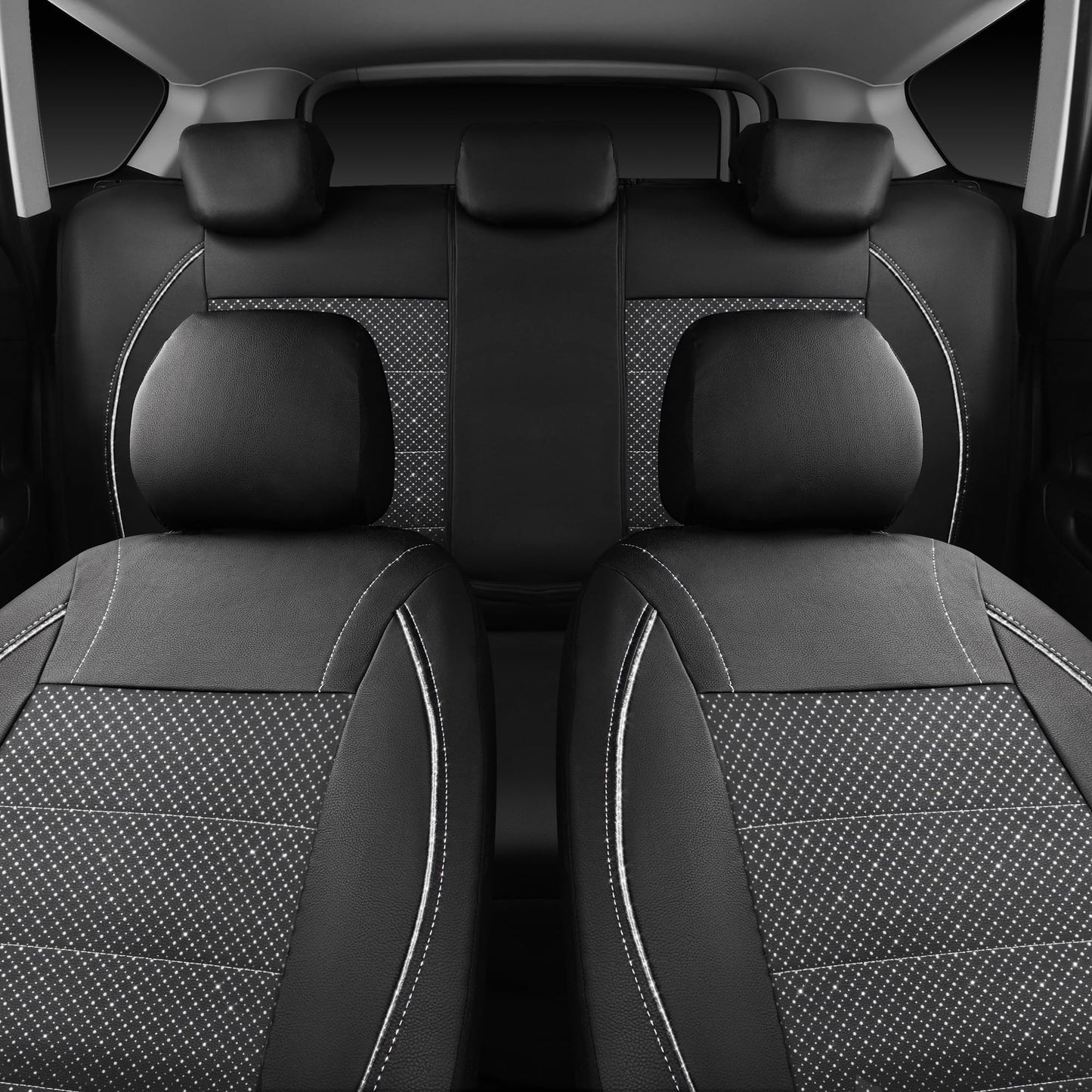 CAR PASS Universal FIT Piping Leather Car Seat Cover, for suvs,Van,Trucks,Airbag Compatible,Inside Zipper Design and Reserved Opening Holes (Full Set, Black and Red)