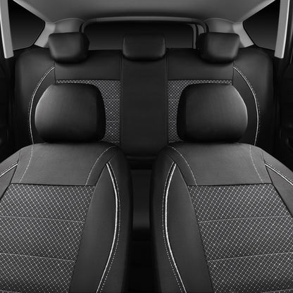 CAR PASS Universal FIT Piping Leather Car Seat Cover, for suvs,Van,Trucks,Airbag Compatible,Inside Zipper Design and Reserved Opening Holes (Full Set, Black and Red)