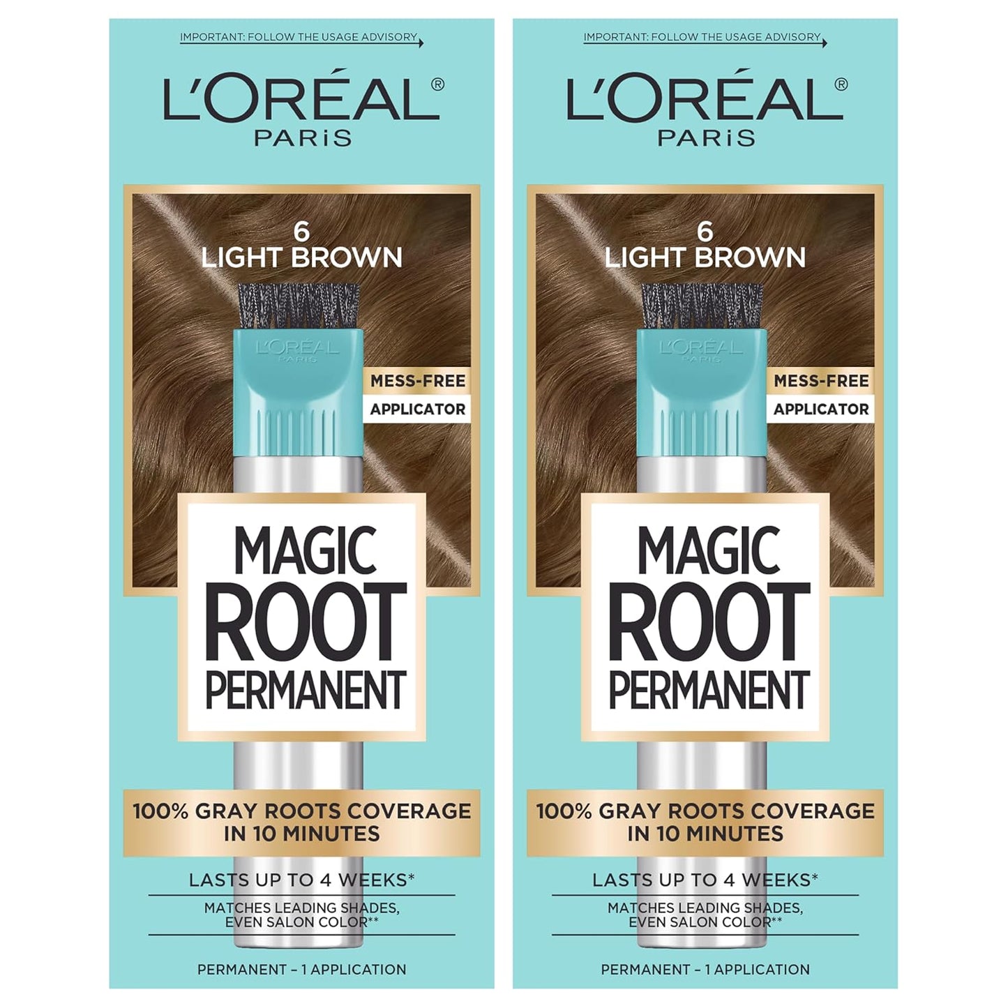 L'Oreal Paris Magic Root Permanent Hair Color Kit, 100% Gray Hair Coverage In Just 10 Minutes, Precision Brush Applicator for Seamless Application, 4 Dark Brown (2 Count)