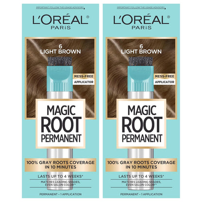L'Oreal Paris Magic Root Permanent Hair Color Kit, 100% Gray Hair Coverage In Just 10 Minutes, Precision Brush Applicator for Seamless Application, 4 Dark Brown (2 Count)