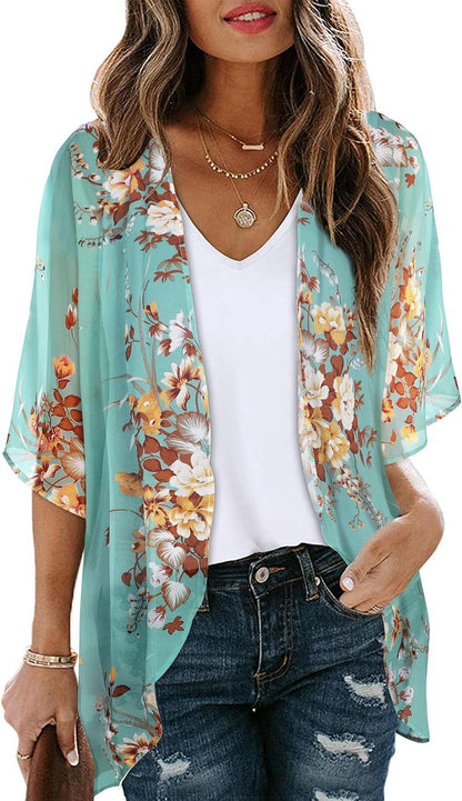 CHICGAL Womens Floral Kimono Cardigan Beach Cover Up Casual Summer Tops